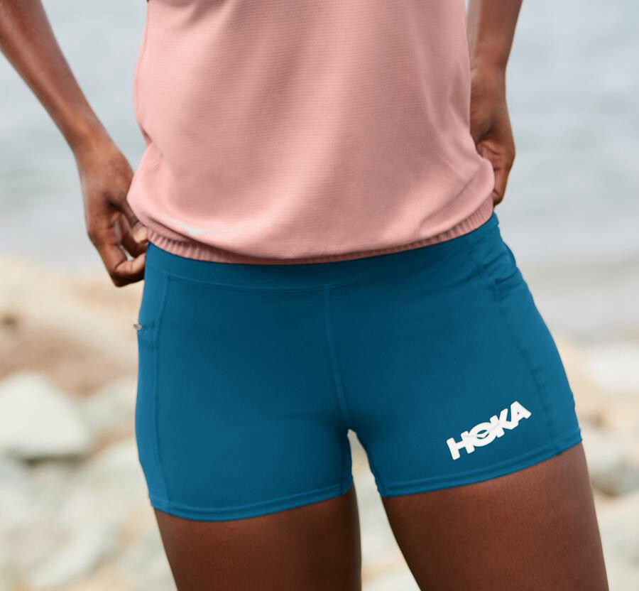 Hoka One One Korte Broek Dames - Performance Breien - Blauw - RA2914536